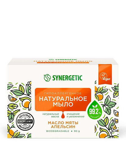 Мыло Synergetic, Масло мяты и апельсин, 90 г, натуральное