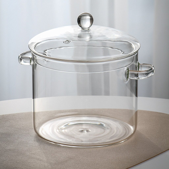 Кастрюля стекло, 3 л, для СВЧ, духовок и электрических плит, B150081, прозрачная