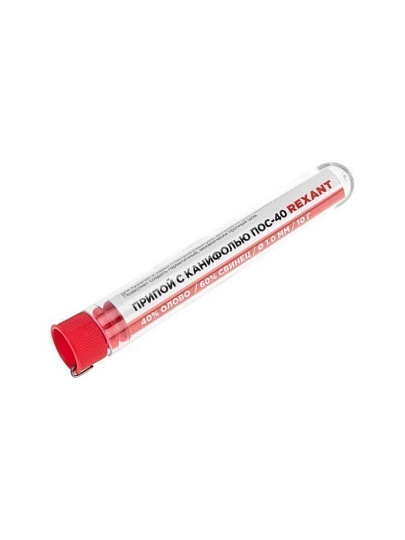 Припой с канифолью Sn40% Pb60%, Rexant, ПОС-40, диаметр 1 мм, колба, 09-3100