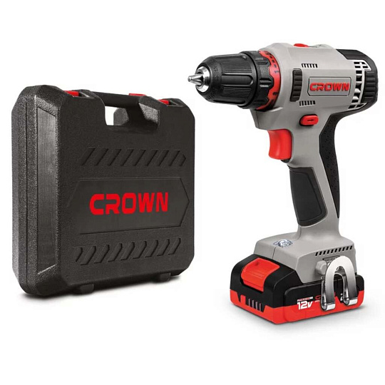 Дрель-шуруповерт аккумуляторный, Crown, CT21081H-2 BMC, 12 В