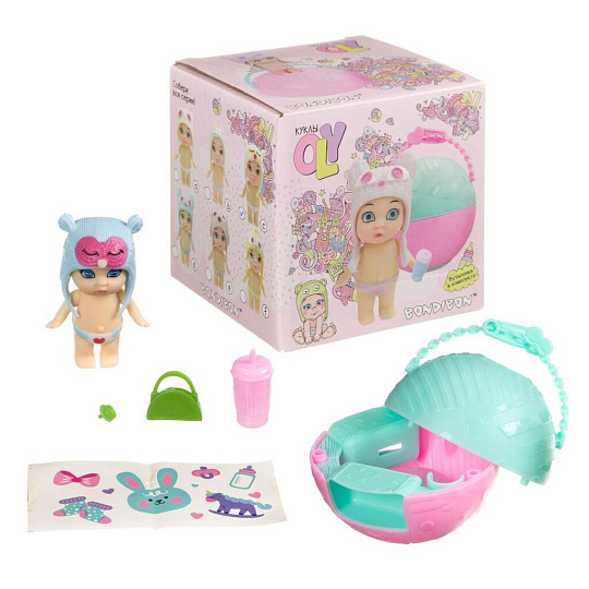 Куколка Bondibon, Oly в шапочке-ушанке, 10х10х10 см, с животным и аксессуарами в шаре, ВВ3890