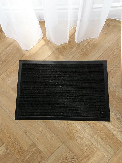 Коврик грязезащитный, 40х60 см, прямоугольный, резина, с ковролином, ребристый, черный, 35-033/w