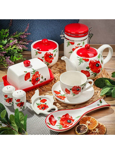Подставка для чайных пакетиков, доломит, фигурная, 12х8.4 см, Daniks, Алый мак