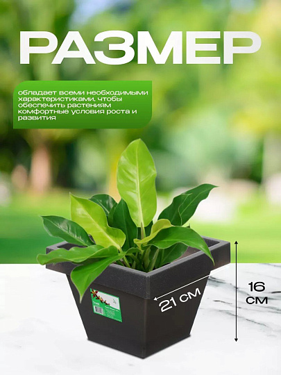 Кашпо пластик, 3.8 л, 21х16 см, черный гранит, Darel, Квадро, 50709