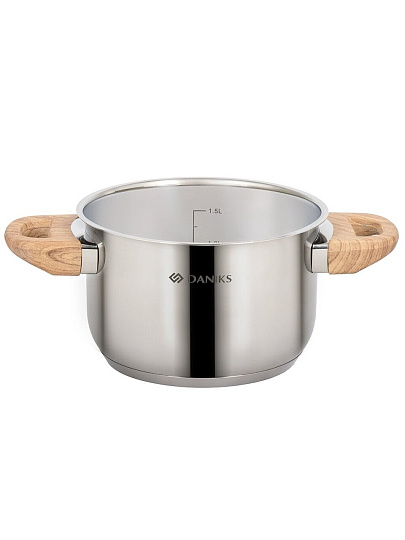 Кастрюля нержавеющая сталь, 1.9 л, крышка стекло, Daniks, Осло, GS-01147-16CA, индукция