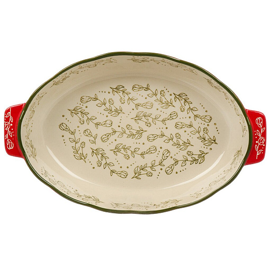 Форма для запекания керамика, 22х35 см, овальная, Красные веточки, Y4-9764
