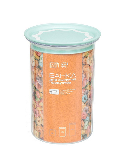 Банка для сыпучих продуктов, пластик, 1 л, с крышкой, Полимербыт, С29601, в ассортименте