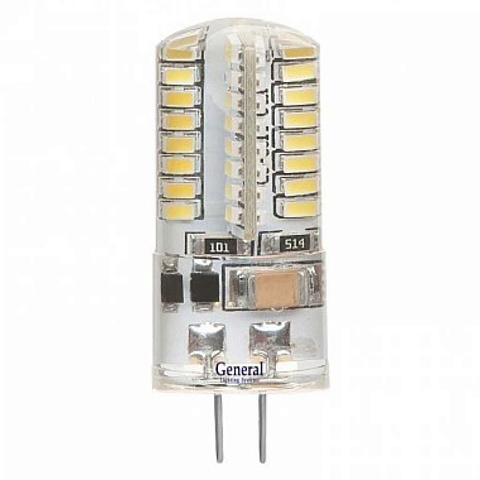Лампа светодиодная G4, 3 Вт, 12 В, капсула, 4500 К, свет нейтральный белый, General Lighting Systems, GLDEN-S