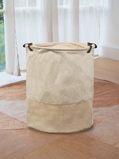 Корзина для белья, 40х50 см, цилиндрическая, полиэстер, бежевая, Y6-6570