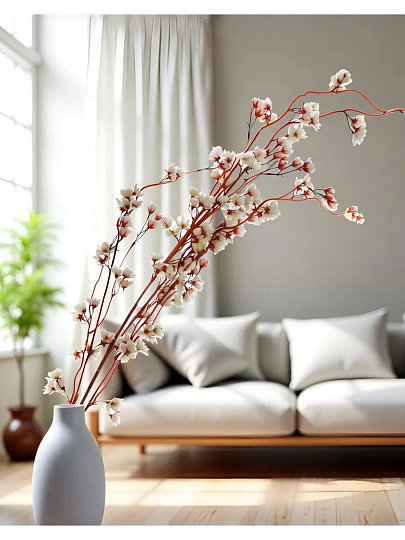 Цветок искусственный декоративный Ветка с цветами, 90 см, белый, Y6-10413