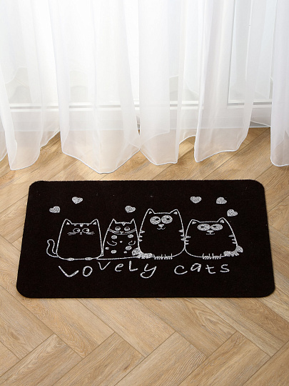 Коврик влаговпитывающий, 50х80 см, прямоугольный, резина, полиэстер, черный, Четыре кота, ComeForte, TCLR/W-1904