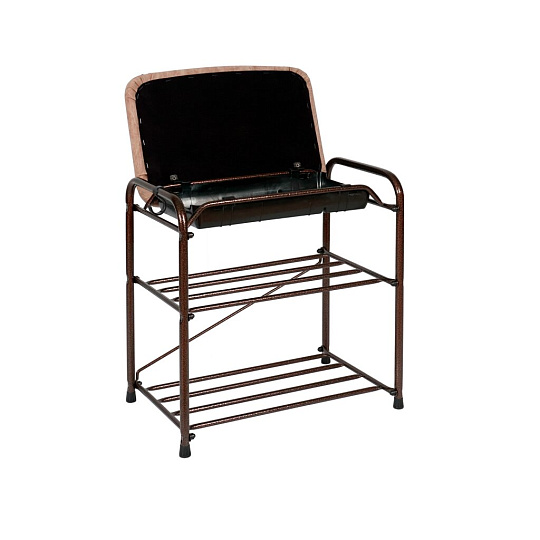 Полка для обуви, металл, 3 секции, 45х30х48 см, с сиденьем и ящиком, медный антик, ЗМИ, ПДОсСя 341 Б М