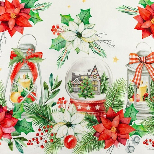 Скатерть 149х180 см, 100% хлопок, саржа, 190 г/м2, Этель, Рождественский красный цветок, 4980236