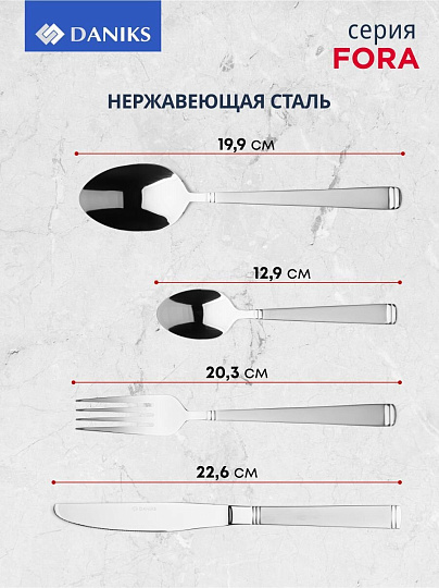 Набор столовых приборов нержавеющая сталь, 24 предмета, столовый, подарочная упаковка, Daniks, Fora