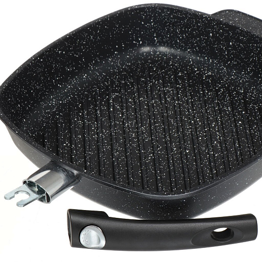Сковорода-гриль алюминий, 28 см, антипригарное покрытие, Victoria, Гранит, съемная ручка, G050128