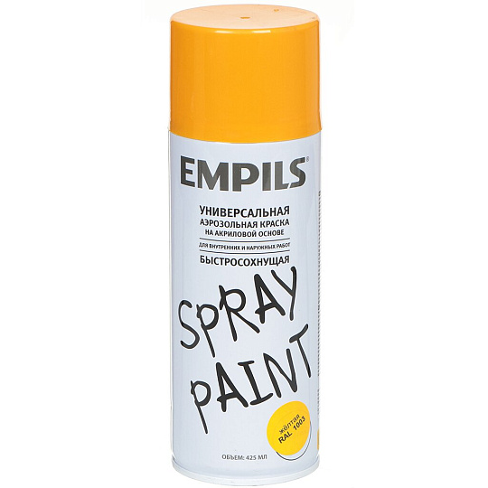 Эмаль аэрозольная, Empils, Spray Paint, универсальная, акриловая, желтая, RAL 1003, 425 мл