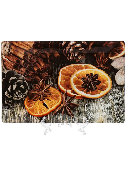 Тарелка десертная, стекло, 20х30 см, прямоугольная, С Новым Годом, Daniks