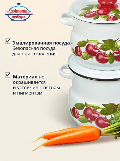 Набор посуды эмалированная сталь, 4 предмета, кастрюли 4,5.5 л, Сибирские товары, Вишневый сад 10, N10B55