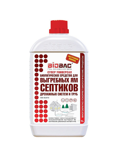 Биосостав для выгребных ям и септиков, Биобак, 1 л, дренажных систем и труб, BB-SU010