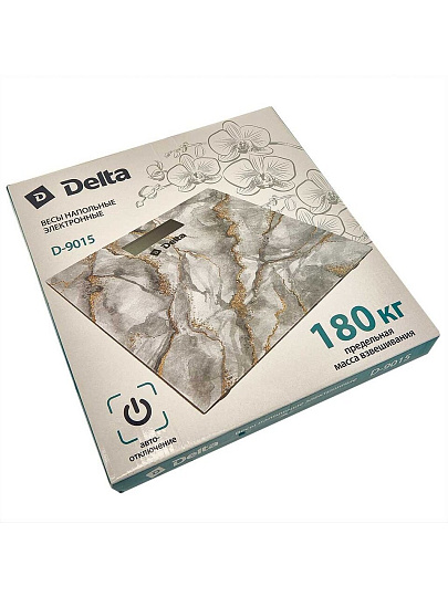 Весы напольные электронные, Delta, Белый мрамор, стекло, до 180 кг, 30х30 см, LCD-дисплей