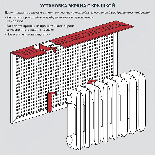 Крышка для экрана радиатора, МДФ, 900х170 мм, белая, Стильный Дом, v545837