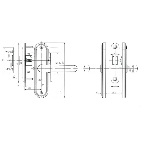 Защелка врезная, Абсолют, ЗЩ 1-45А, БП-00013539, бронза