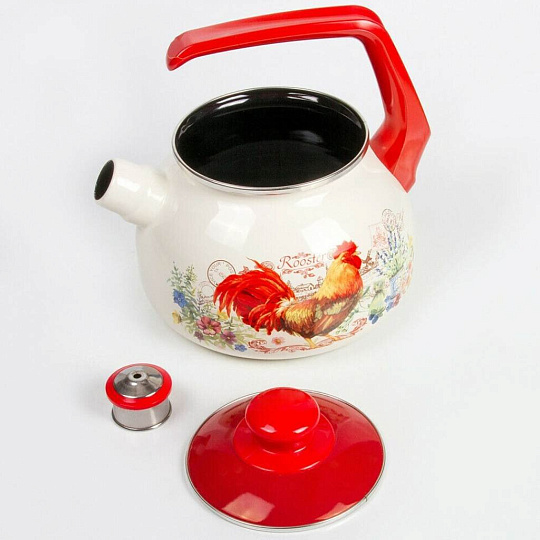 Чайник сталь, эмалированное покрытие, 2.5 л, со свистком, ручка консольная, Metrot, Золотой Петушок, индукция, 196631