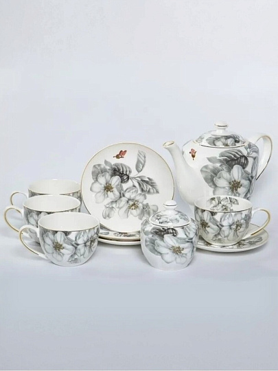 Набор чайный фарфор, 10 предметов, на 4 персоны, 270 мл, чайник 1250 мл, сахарница 300 мл, Balsford, Сантэ, 178-43061, подарочная упаковка