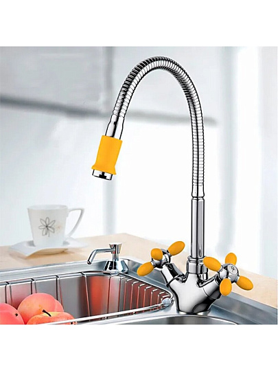 Смеситель для кухни, Frud, гибкий излив, с кран-буксой, желтый, R43127-9