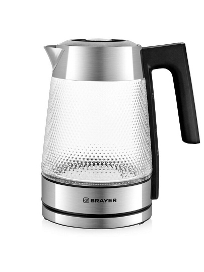 Чайник электрический Brayer, BR1079, 1.8 л, 2200 Вт, скрытый нагревательный элемент, стекло