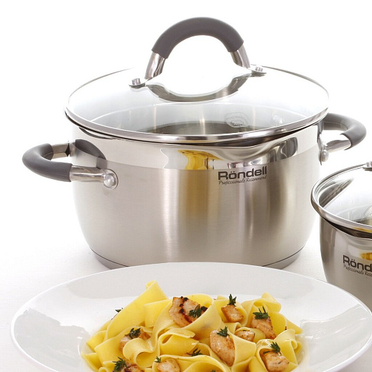 Набор посуды нержавеющая сталь, 4 предмета, кастрюли 3.2, 5.7 л, индукция, Rondell, Flamme, RDS-339