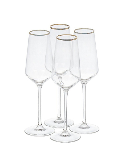 Бокал для шампанского, 230 мл, стекло, 4 шт, Cristal D'Arques, Ultime Bord Or, P7634