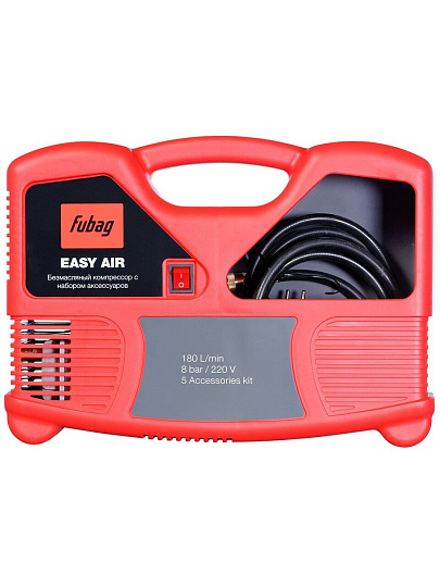 Компрессор безмасляный, Fubag, Easy Air, 1.1 кВт, поршневой, 180 л/мин, 8 бар, прямой, 220В/50Гц, 3400 об/мин, 6 кг, 8215040KOA649