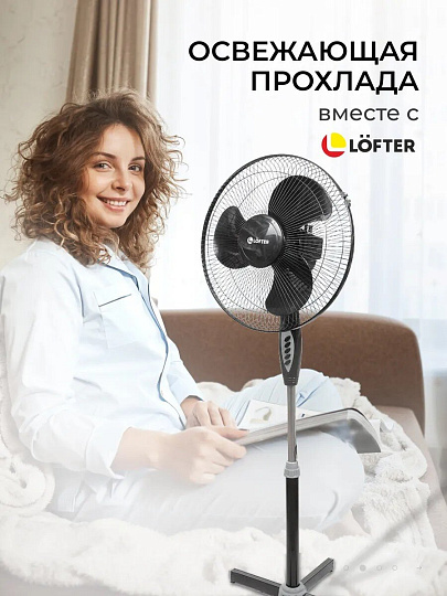 Вентилятор напольный, Lofter, FS40-A17, 40 Вт, 3 скорости, поворотный, черный, FS40-A17