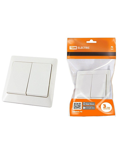 Выключатель скрытой установки, двухклавишный, без заземления, 10 А, белый, TDM Electric, Ильмень, SQ1823-0002