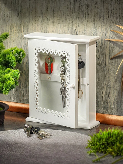 Ключница Узор белый, 21х25.5х6.5 см, МДФ, 6 крючков, Y4-6712