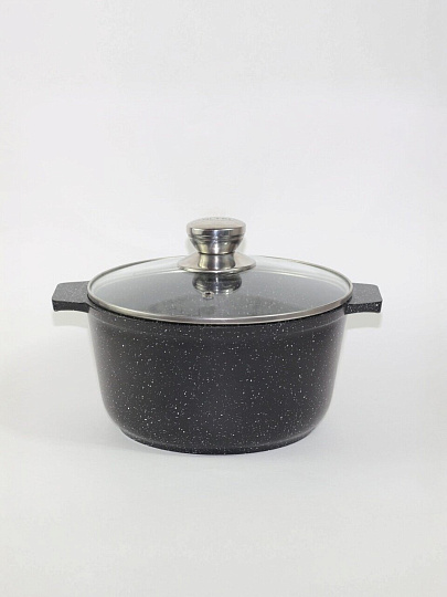 Кастрюля алюминий, антипригарное покрытие, 4 л, крышка стекло, Алтей, Granit Perfection black, 05-0450-310