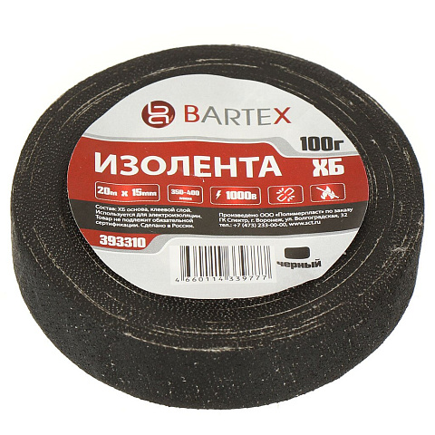 Изолента х/б, 100 г, черная, Bartex