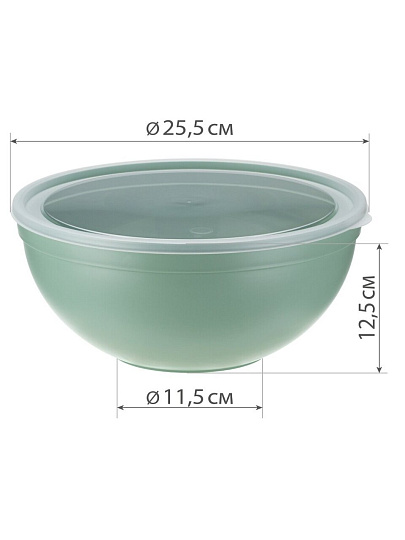Миска пластик, круглая, 25.5х12.5 см, 4 л, с крышкой, Idea, М1304, фисташковая