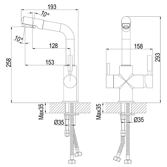 Смеситель для кухни, Rossinka, с картриджем, с подключением к фильтру, хром, Z35-31