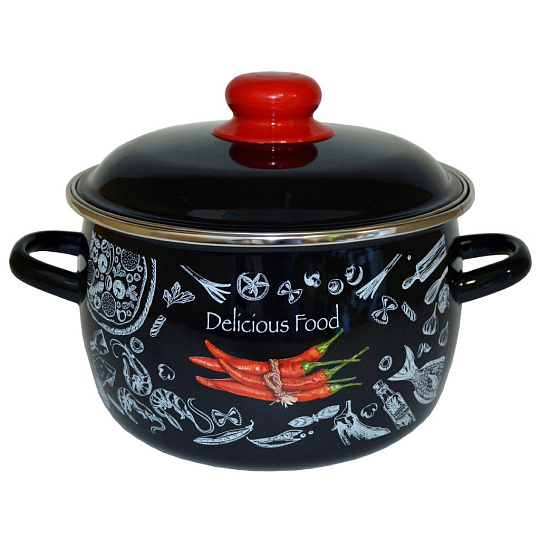 Кастрюля эмалированная сталь, 5.5 л, крышка сталь, Appetite, Chilli, 1RC221M/1МС221М, индукция