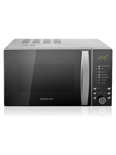 Микроволновая печь Brayer, 2504BR, 25 л, 900 Вт, электронная, 7 уровней мощности, черный с серебром