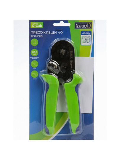 Пресс-клещи обжимной, рукоятка пластик, кримпер, General Lighting Systems, 4-У, G-Cab, 0.25-6 мм, 178 мм, 901101