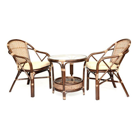 Мебель садовая Ellena-2, стол, 2 кресла, подушка бежевая, 90 кг, Ellena-2 Б