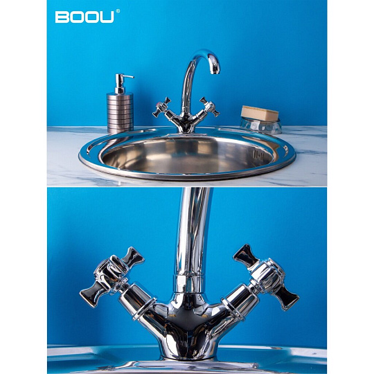 Смеситель для кухни, BOOU, с кран-буксой, хром, BA5330-1F-SE020-B723