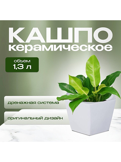Кашпо керамика, 1.3 л, 15х11 см, шестигранник, белое, Эджес №3, 049706