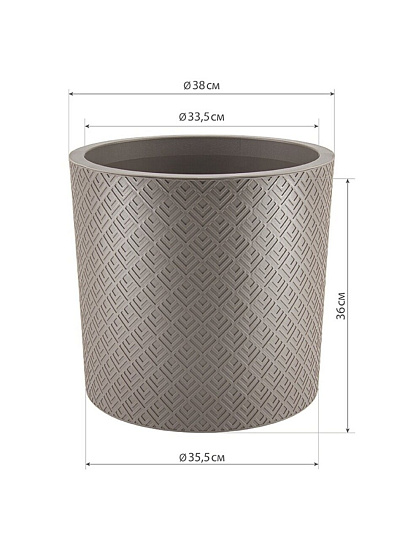 Горшок для цветов пластик, 24 л, 38х36 см, с вставкой, французcкий серый, Idea, Этна, М 3185
