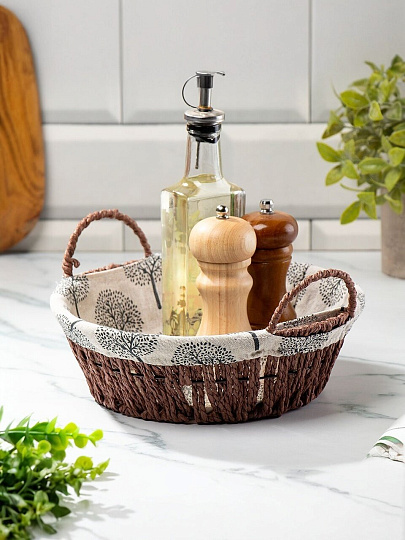 Корзина 27х25х8 см, круглая, плетеная, с ручками, Дерево, Y6-2527