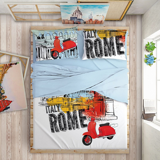 Постельное белье Love Me евро перкаль (простыня 220х240 см, 2 наволочки 50х70 см, 2 наволочки 70х70 см, пододеяльник 200х220 см) 20010+8309/7 01 711041