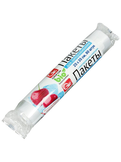 Пакет для заморозки, 80 шт, 25х35 см, 3 л, 18 мкм, рулон, Grifon, 100-003